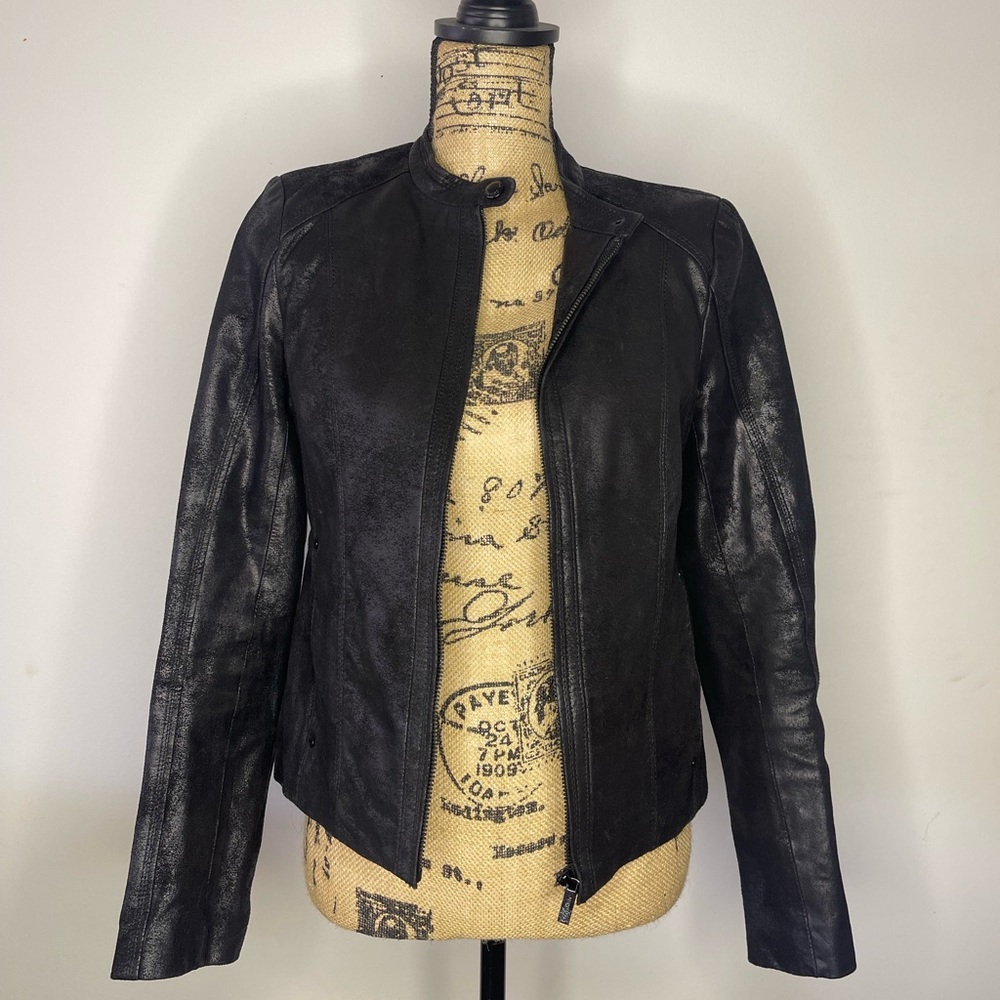 Calvin Klein black leather motor jacket